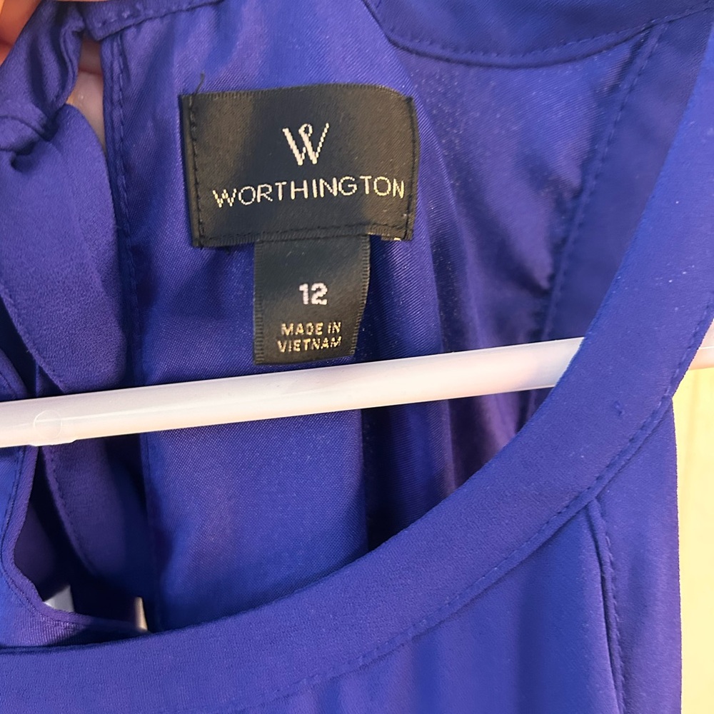 Worthington Sleeveless Tank Royal‎ Blue Dress Women's Size 12 Tie Back - Picture 2 of 5